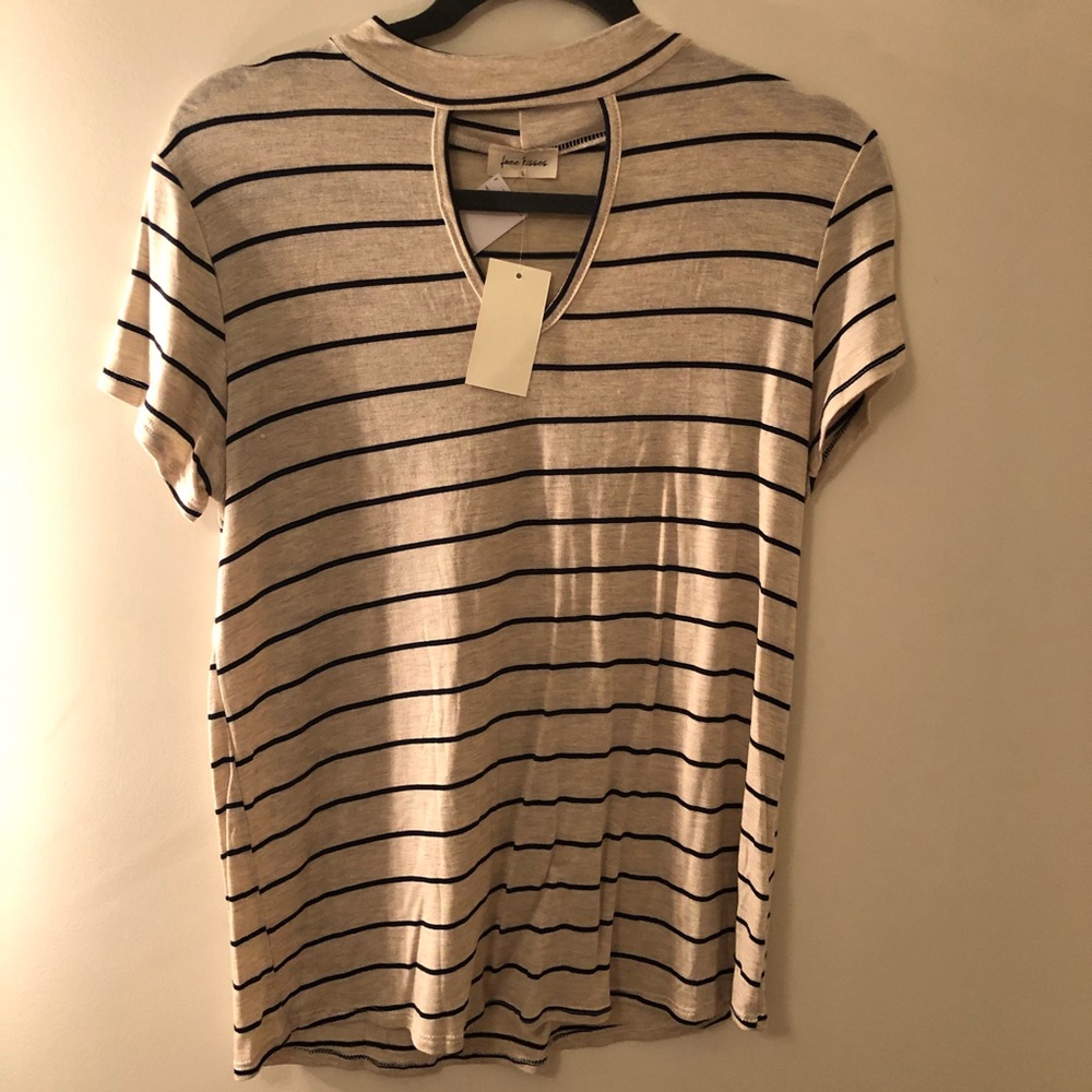 Navy and Cream striped cutout slink soft tee
